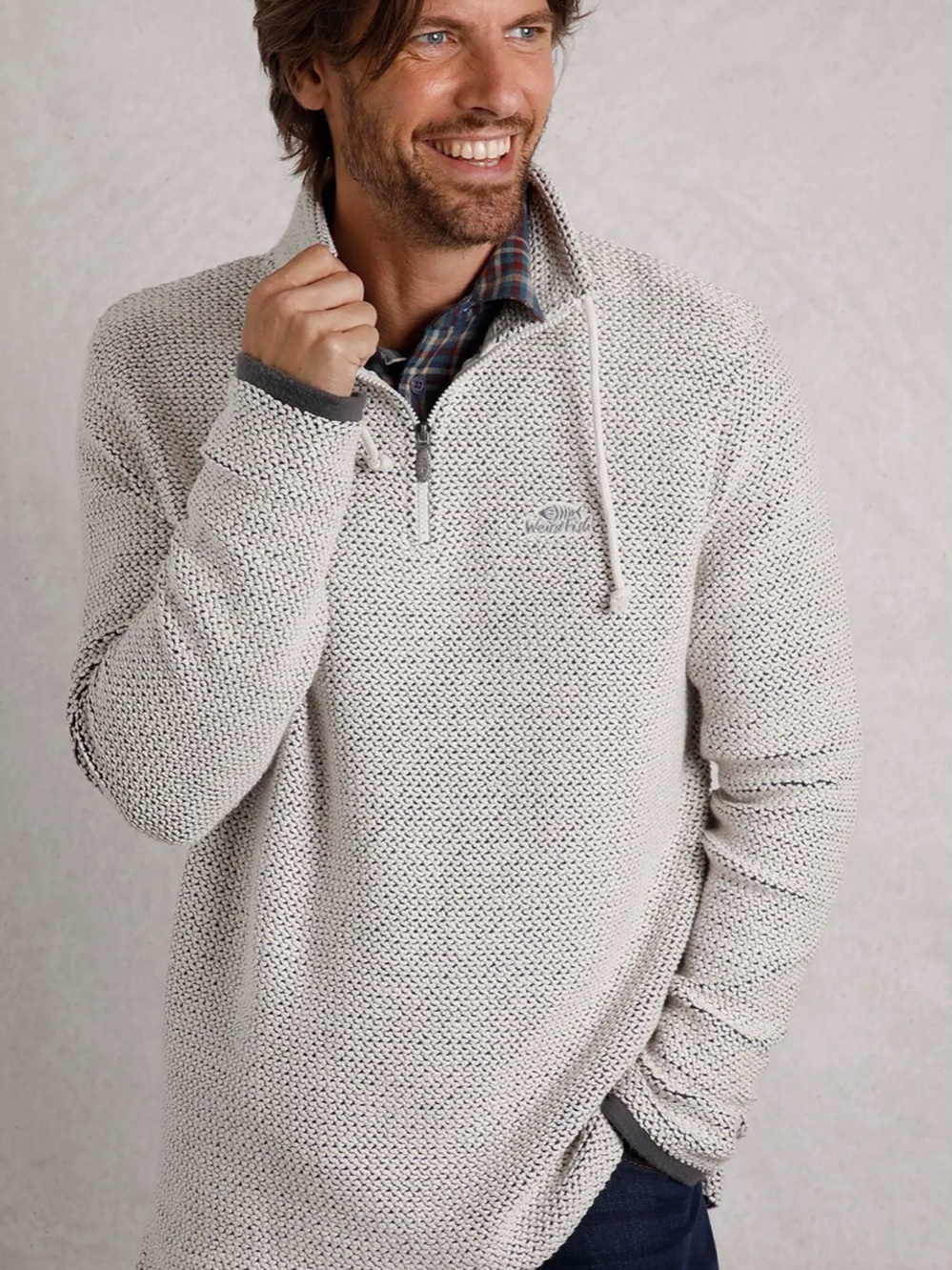 Weird  Fish Men's Cruiser Quarter-Zip  Macaroni Sweats Pullover - Light Oatmeal